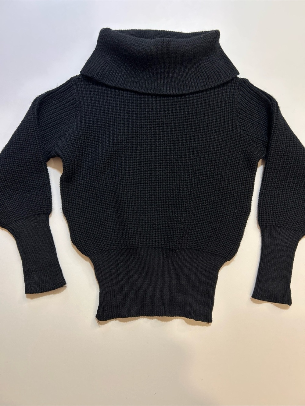 Vtg 60s 70s‎ Mister Pants Wool Ribbed Cowl Neck Sweater Black Knit Chunky medium